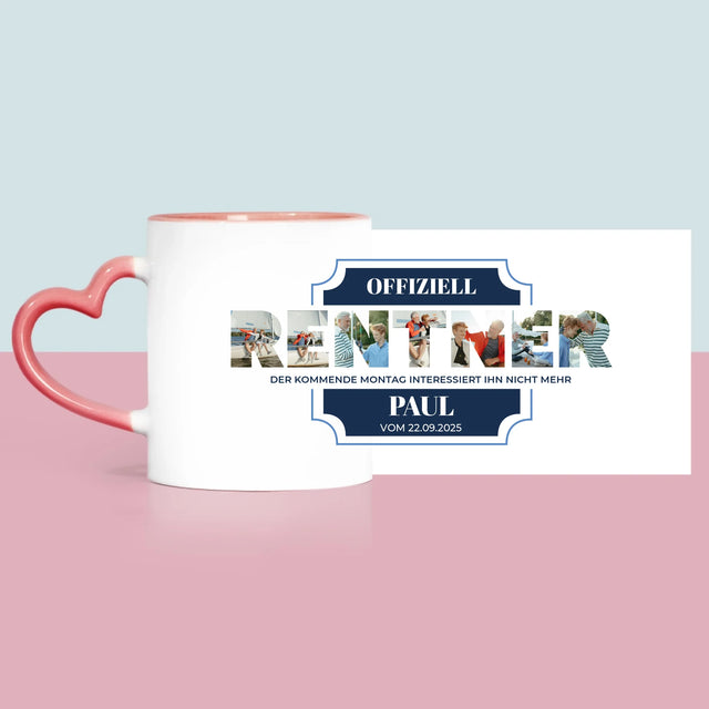 Buchstaben-Collage: Offiziell Im Ruhestand - Tasse