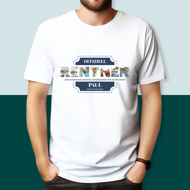Buchstaben-Collage: Offiziell Im Ruhestand - T-Shirt Für Herren