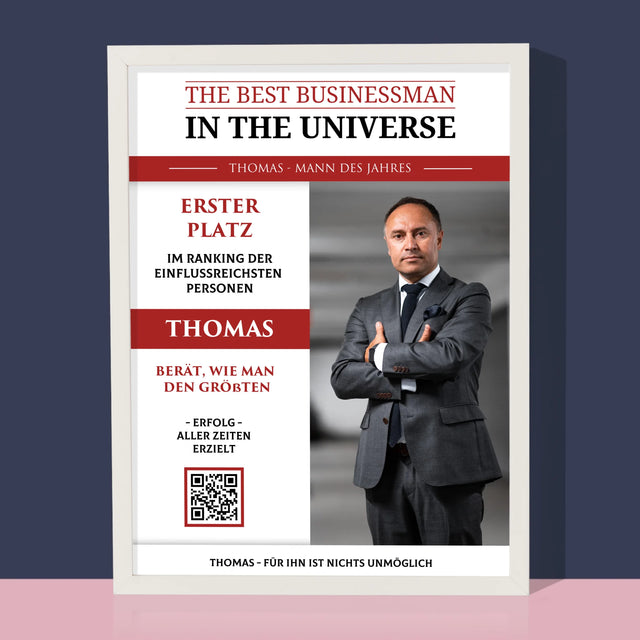 Magazin-Cover: The Best Businessman In The Universe - Druck Mit Rahmen 30X40