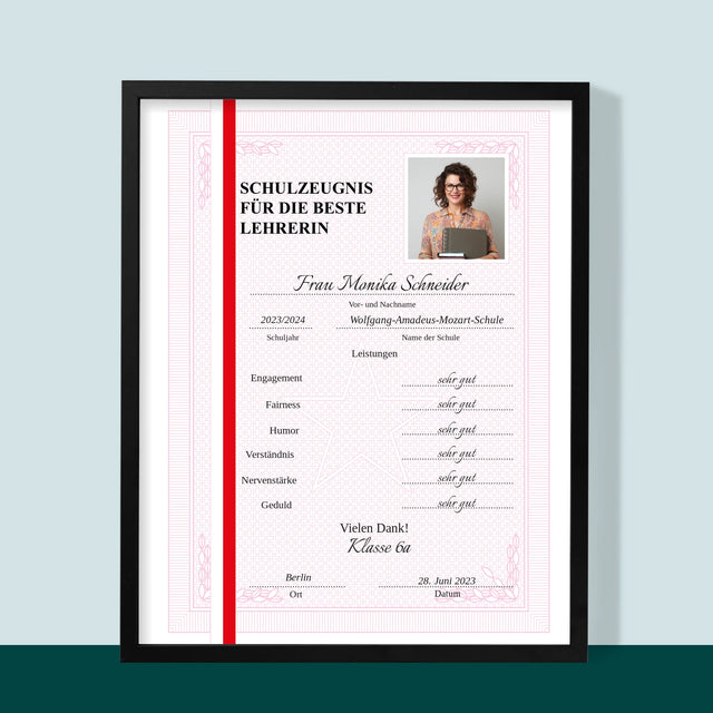 Foto Und Unterschrift: Lehrer/In-Zeugnis - Druck Mit Rahmen 30X40