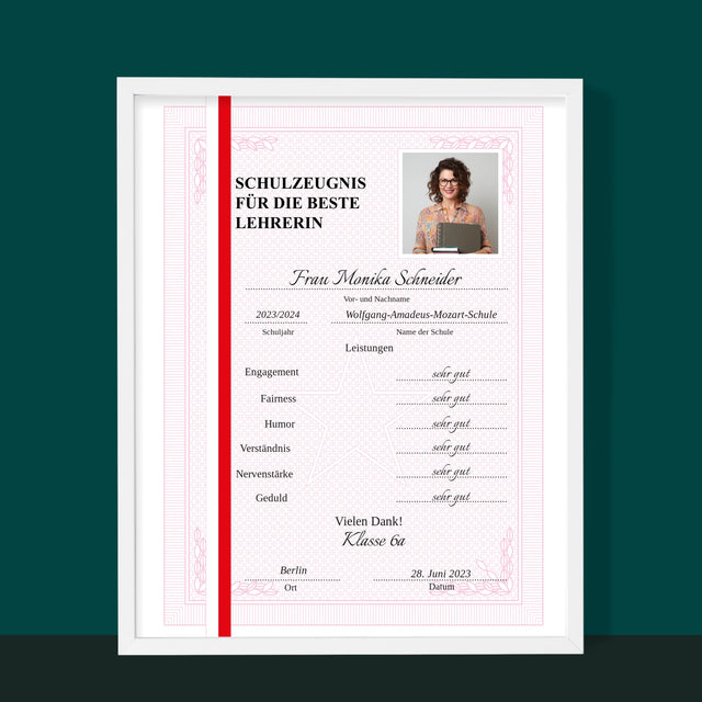 Foto Und Unterschrift: Lehrer/In-Zeugnis - Druck Mit Rahmen 30X40