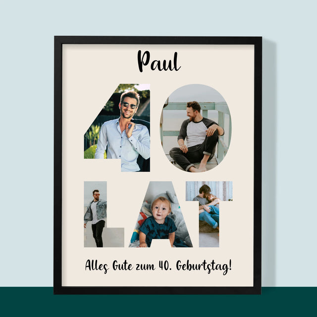 Buchstaben-Collage: 40. Geburtstag - Druck Mit Rahmen 30X40
