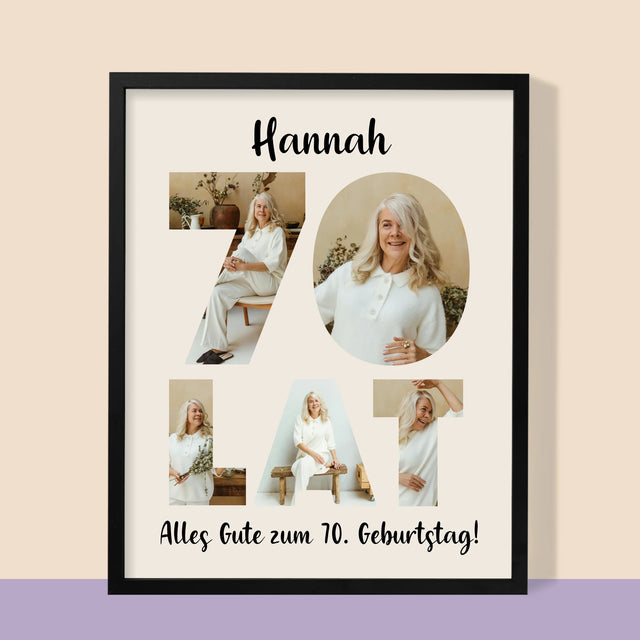 Buchstaben-Collage: 70. Geburtstag - Druck Mit Rahmen 30X40
