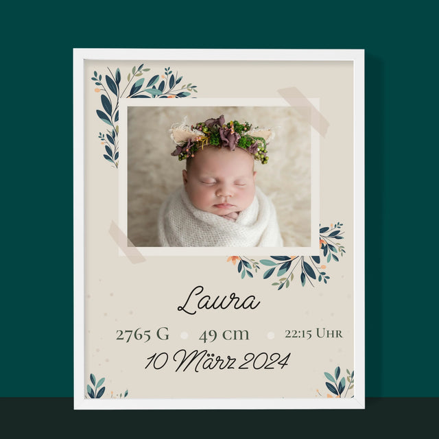 Geburtsdatum: Geburtsdatum Blumen - Druck Mit Rahmen 30X40