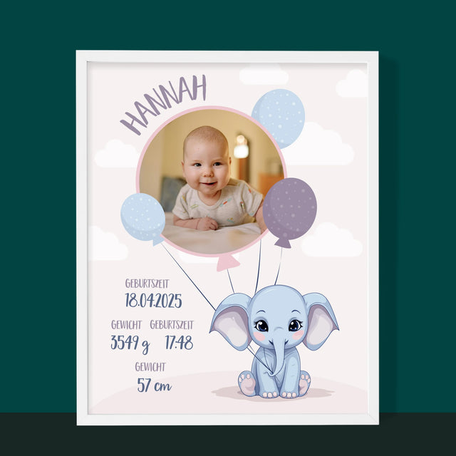 Geburtsdatum: Geburtsdatum Elefant - Druck Mit Rahmen 30X40