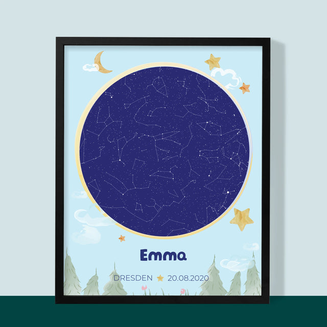 Sternkarte: Sternkarte: Baby - Druck Mit Rahmen 30X40
