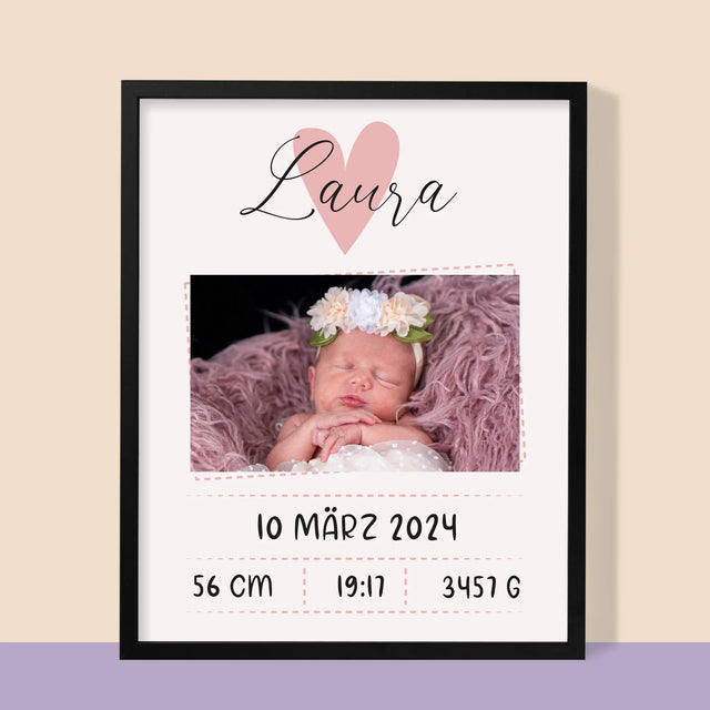 Geburtsdatum: Geburtsdatum Mädchen - Druck Mit Rahmen 30X40