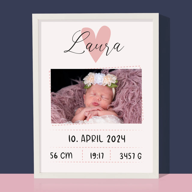 Geburtsdatum: Geburtsdatum Mädchen - Druck Mit Rahmen 30X40