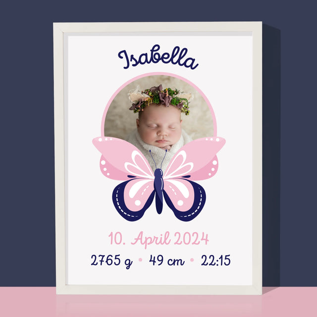 Geburtsdatum: Geburtsdatum Schmetterling - Druck Mit Rahmen 30X40