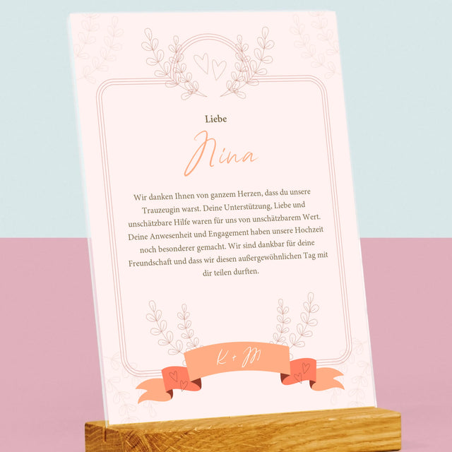 Name Und Unterschrift: Dank An Die Trauzeugin - Druck Auf Acrylglas