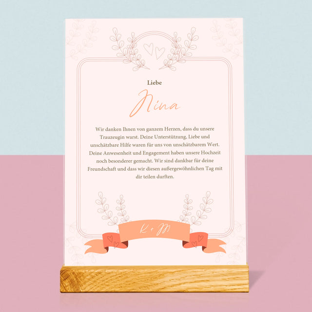 Name Und Unterschrift: Dank An Die Trauzeugin - Druck Auf Acrylglas