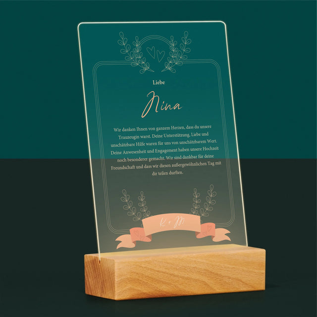 Name Und Unterschrift: Dank An Die Trauzeugin - Druck Auf Acrylglas