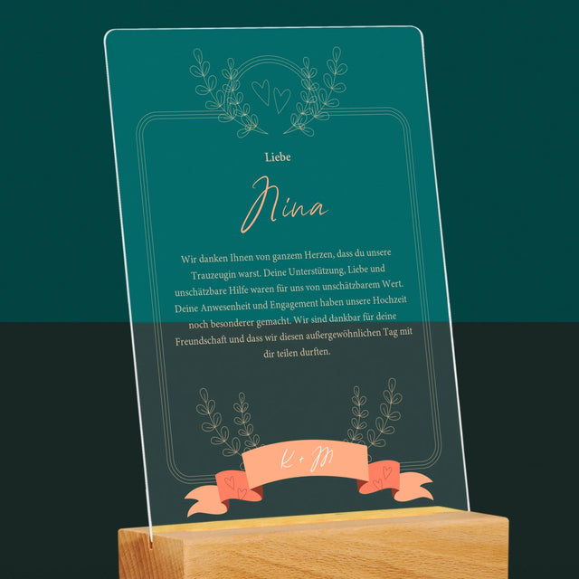 Name Und Unterschrift: Dank An Die Trauzeugin - Druck Auf Acrylglas