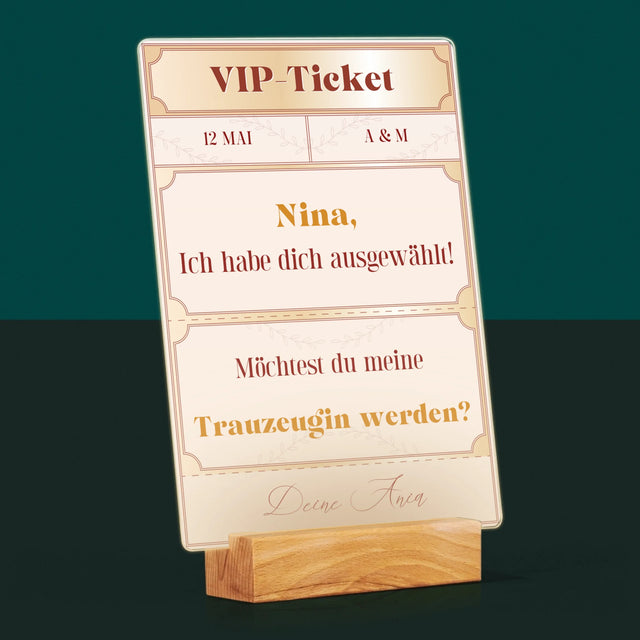 Name Und Unterschrift: Vip-Ticket- Trauzeugin - Druck Auf Acrylglas