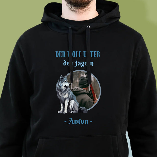 Foto Und Unterschrift: Der Wolf Unter Den Jägern - Kapuzenpullover Für Herren