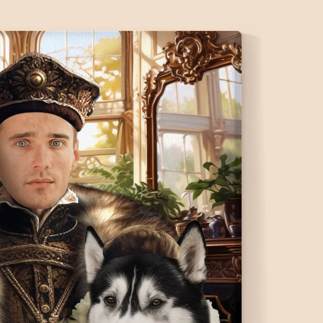 Königsporträt: Adeliger Mit Haustier - Druck Mit Rahmen 30X40