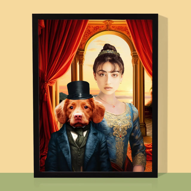 Königsporträt: Adelige Mit Haustier - Druck Mit Rahmen 30X40