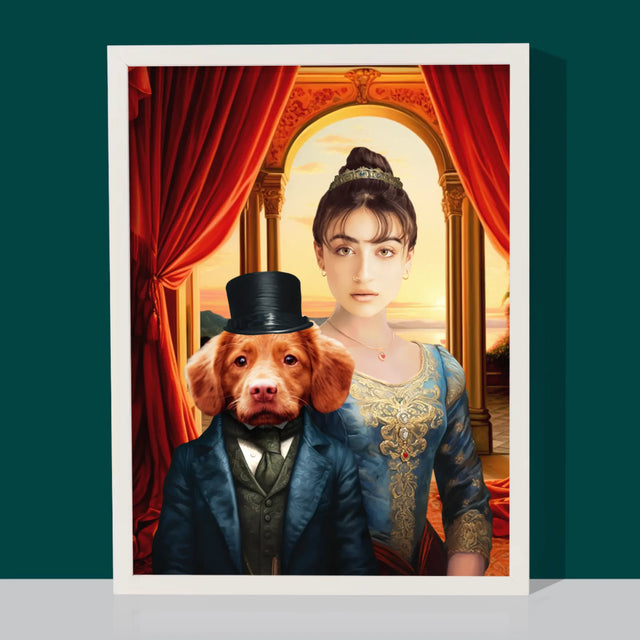 Königsporträt: Adelige Mit Haustier - Druck Mit Rahmen 30X40