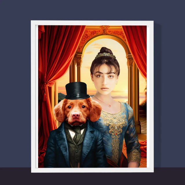 Königsporträt: Adelige Mit Haustier - Druck Mit Rahmen 30X40