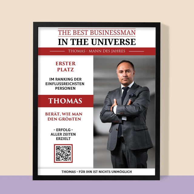 Magazin-Cover: The Best Businessman In The Universe - Druck Mit Rahmen 30X40