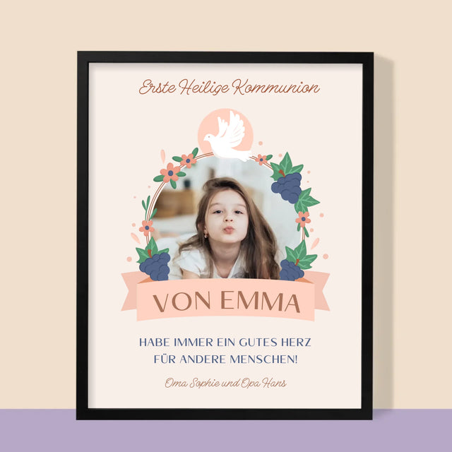 Foto Und Unterschrift: Gutes Herz Kommunion - Druck Mit Rahmen 30X40