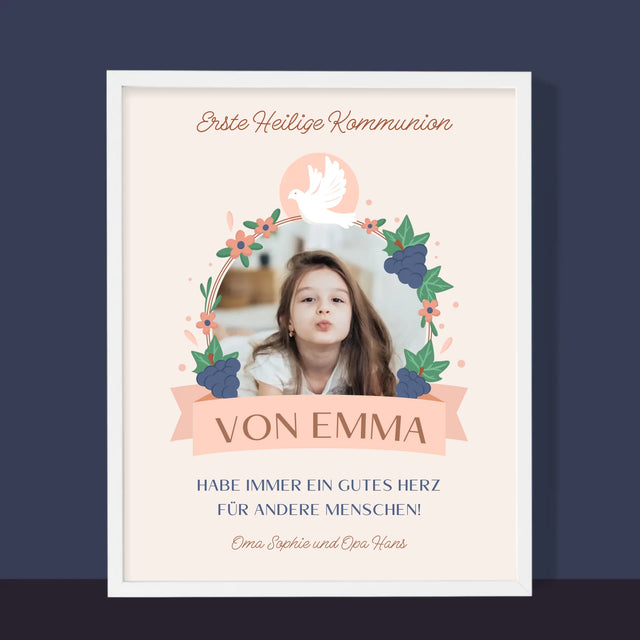 Foto Und Unterschrift: Gutes Herz Kommunion - Druck Mit Rahmen 30X40