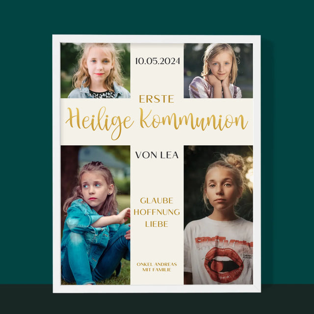 Fotocollage: Erstkommunion Kreuz - Druck Mit Rahmen 30X40