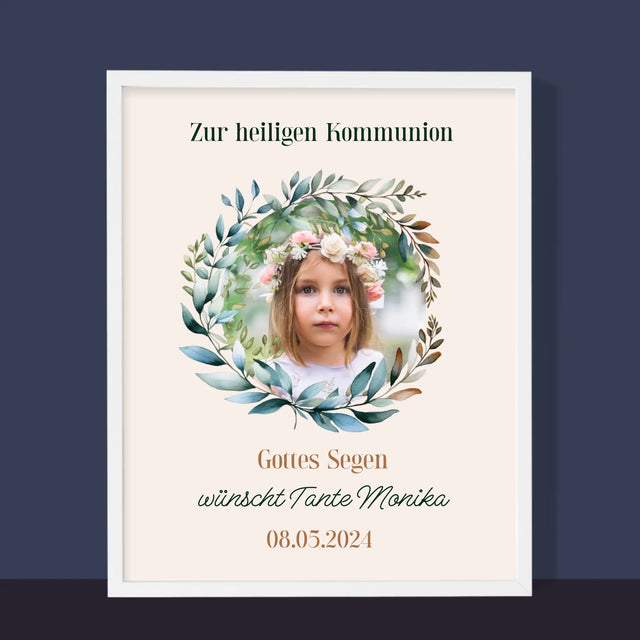 Foto Und Unterschrift: Zur Heiligen Kommunion - Druck Mit Rahmen 30X40