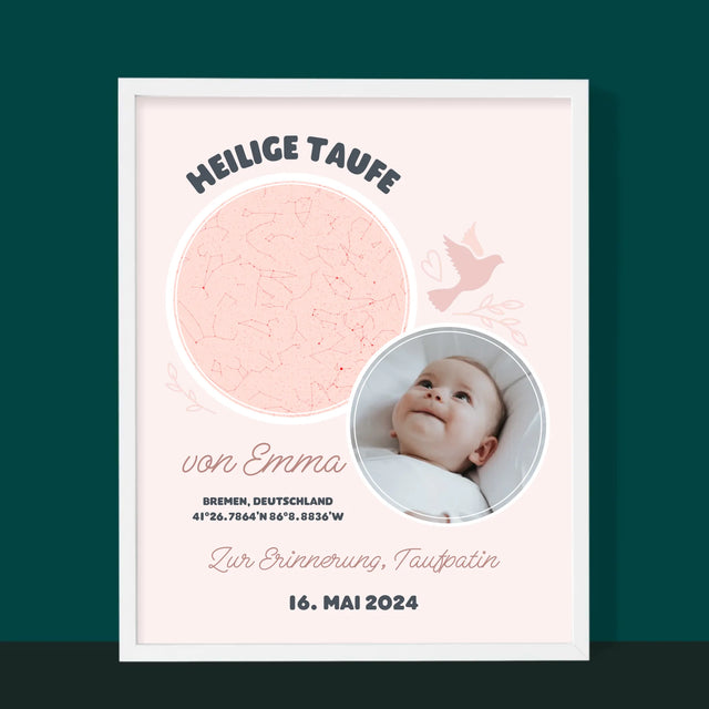 Sternkarte: Taufe - Druck Mit Rahmen 30X40