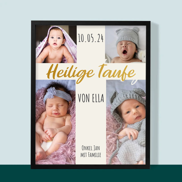 Fotocollage: Heilige Taufe Kreuz - Druck Mit Rahmen 30X40