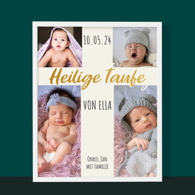 Fotocollage: Heilige Taufe Kreuz - Druck Mit Rahmen 30X40