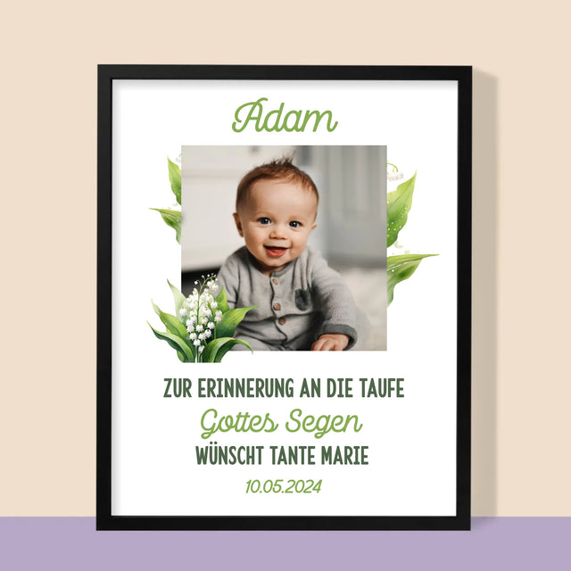 Foto Und Unterschrift: Tauferinnerung Maiglöckchen - Druck Mit Rahmen 30X40