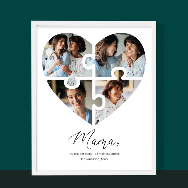 Fotocollage: Herz Puzzle Für Mama - Druck Mit Rahmen 30X40