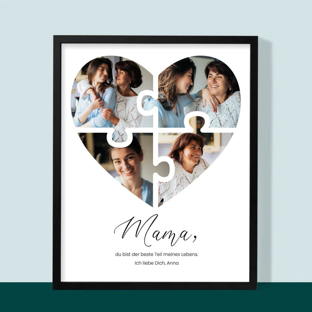 Fotocollage: Herz Puzzle Für Mama - Druck Mit Rahmen 30X40