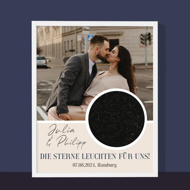 Sternkarte: Die Sterne Leuchten Für Uns - Druck Mit Rahmen 30X40