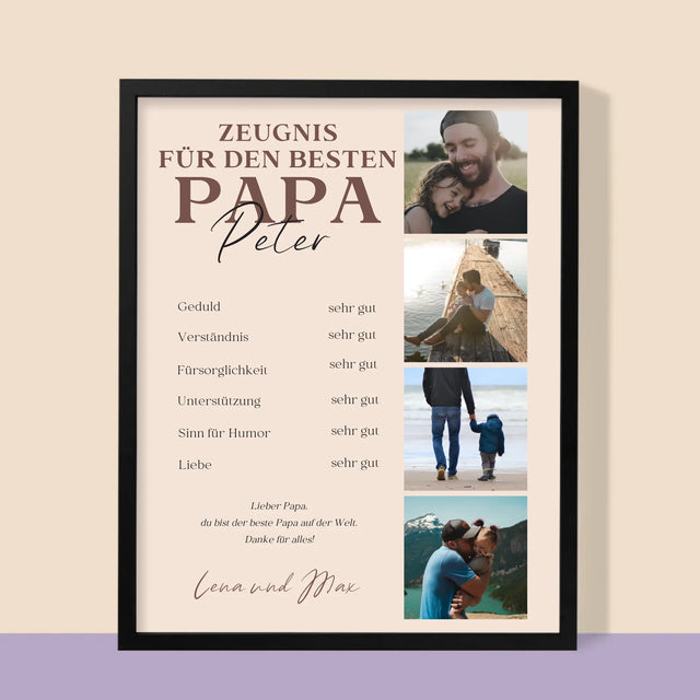 Fotocollage: Papa-Zeugnis - Druck Mit Rahmen 30X40