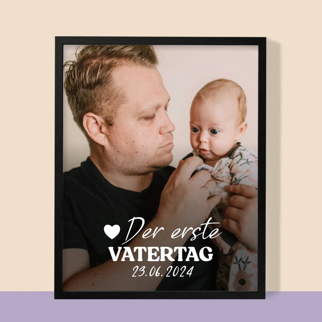 Foto Und Unterschrift: Erster Vatertag - Druck Mit Rahmen 30X40