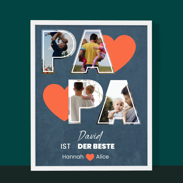 Fotocollage: Papa Ist Der Beste - Druck Mit Rahmen 30X40