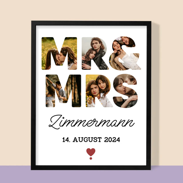 Buchstaben-Collage: Mr&Mrs - Druck Mit Rahmen 30X40