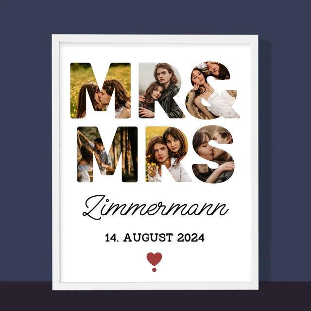 Buchstaben-Collage: Mr&Mrs - Druck Mit Rahmen 30X40