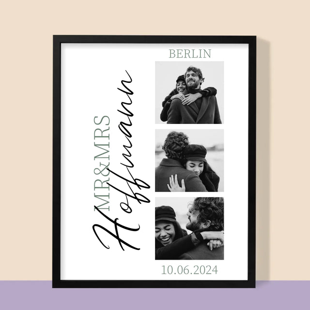 Fotocollage: Mr&Mrs Hochzeit - Druck Mit Rahmen 30X40