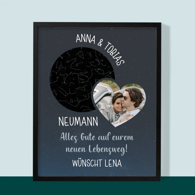 Sternkarte: Neuer Lebensweg Hochzeit - Druck Mit Rahmen 30X40