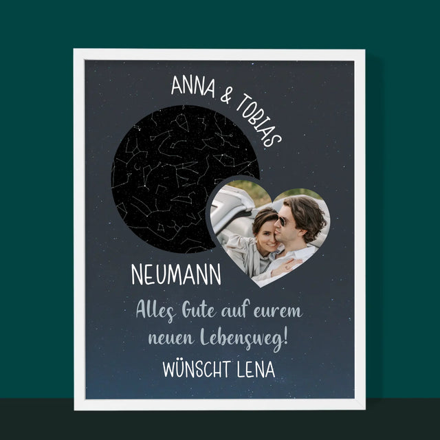 Sternkarte: Neuer Lebensweg Hochzeit - Druck Mit Rahmen 30X40