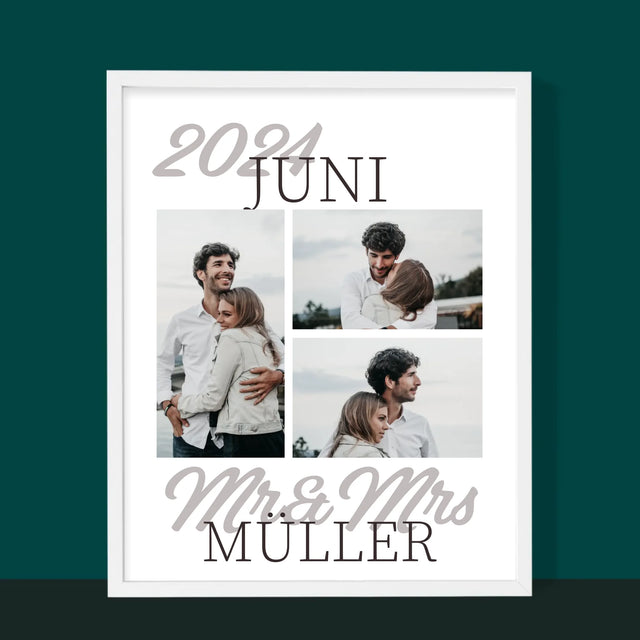 Fotocollage: Mr&Mrs Datum - Druck Mit Rahmen 30X40