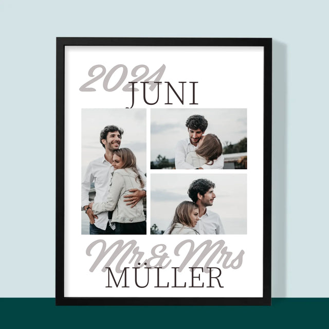 Fotocollage: Mr&Mrs Datum - Druck Mit Rahmen 30X40