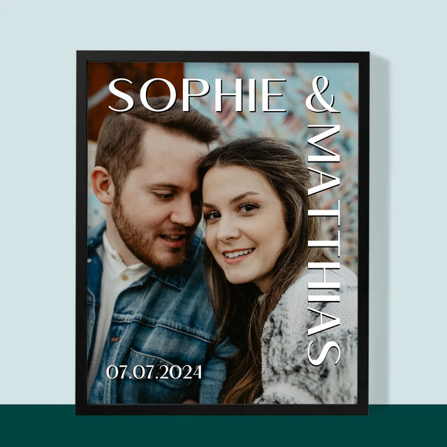 Foto Und Unterschrift: Namen Hochzeit - Druck Mit Rahmen 30X40