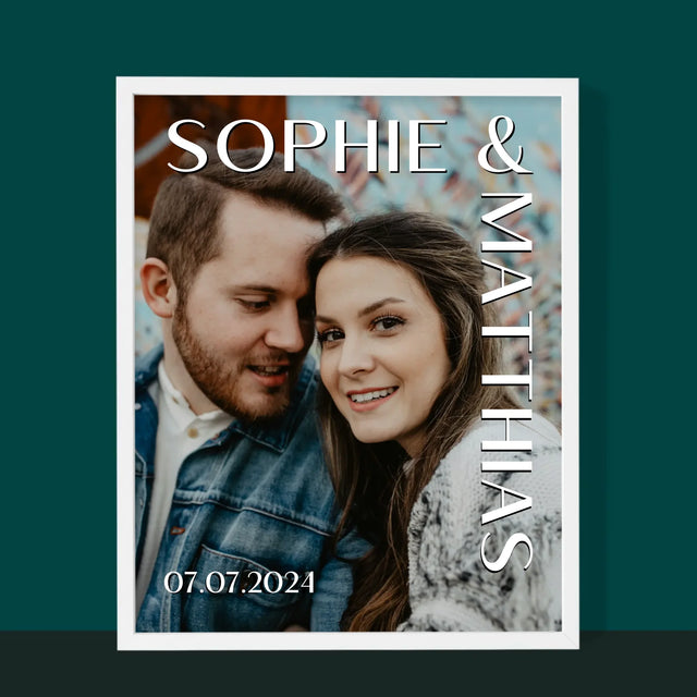 Foto Und Unterschrift: Namen Hochzeit - Druck Mit Rahmen 30X40