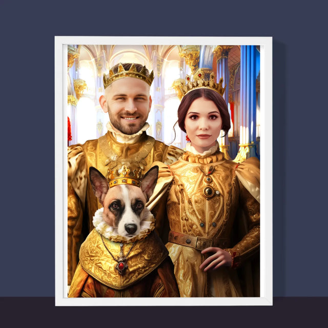 Königsporträt: König Und Königin Mit Haustier - Druck Mit Rahmen 30X40