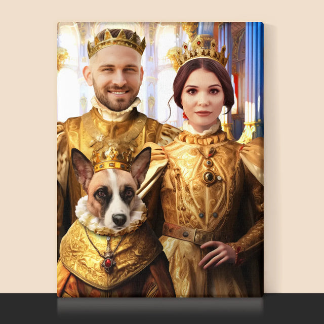 Königsporträt: König Und Königin Mit Haustier - Druck Mit Rahmen 30X40