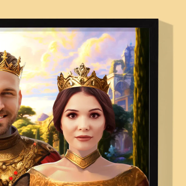 Königsporträt: Königspaar Mit Haustier - Druck Mit Rahmen 30X40